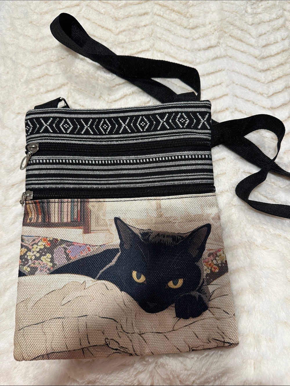 Casual Black Cat Crossbody Bag - Black